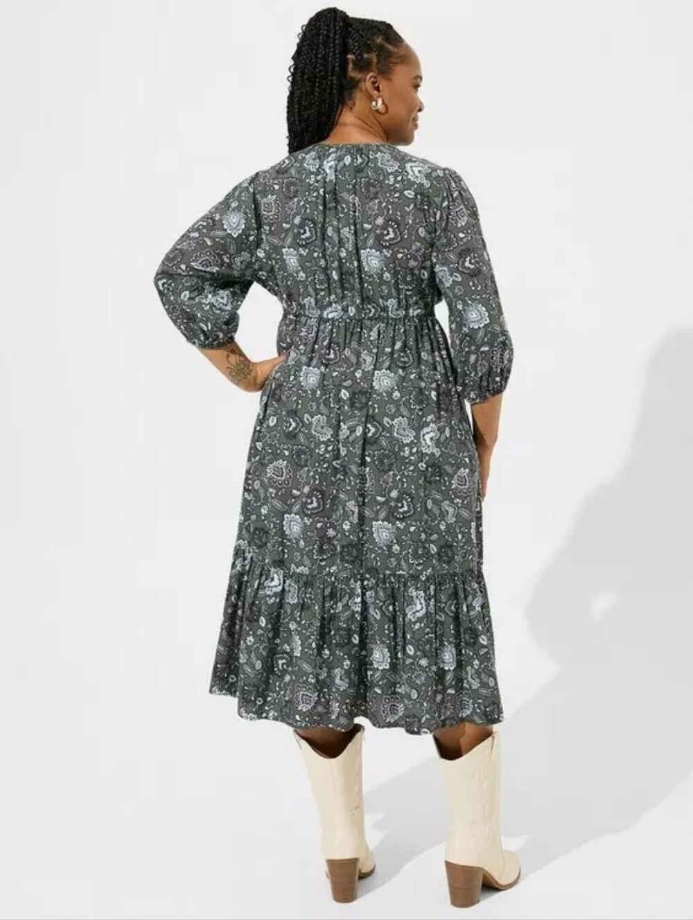 Torrid Gray Tea Length Challis Front Tiered A-line Dress Plus Size 2 2x - Picture 3 of 10